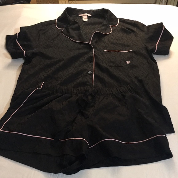 PINK Victoria's Secret Other - Black Victoria secret black with pink trim shorts sleep set size XS /XP